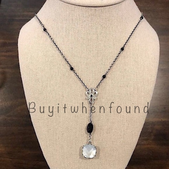 PANDORA Sincerity Sterling Silver Y Drop Mother of Pearl Onyx Station Necklace - Picture 12 of 12